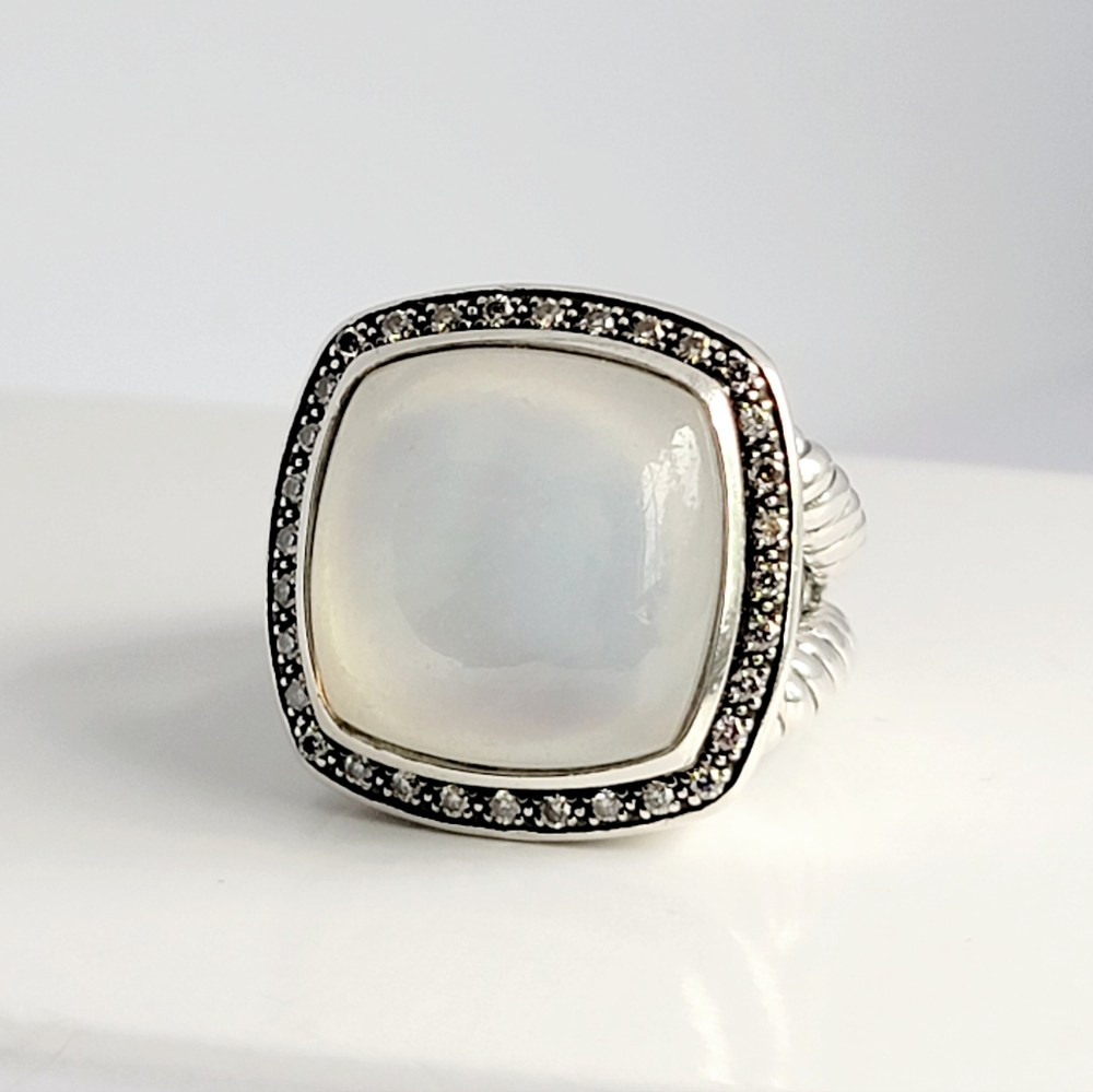 David Yurman Albion 17mm Moonstone Diamond Moonlight Ice Ring - Picture 8 of 9